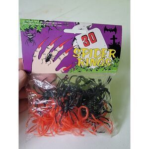 Vintage HALLOWEEN BLACK & ORANGE SPIDER RINGS 1990s Deadstock NIP NOS 30 Pack